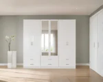 Modern Wooden 6 doors Wardrobe – 6 Drawers & Dual Mirrors