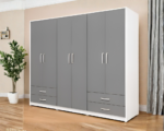 Luxury 6 Door Grey Wardrobe with 4 Drawers  – Modern Wooden Bedroom Storage Cabinet - Image 2