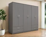 Luxury 6 Door Grey Wardrobe with 4 Drawers  –  Modern Bedroom Storage Cabinet