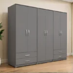 Luxury 6 Door Grey Wardrobe with 4 Drawers  –  Modern Bedroom Storage Cabinet