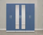 Blue 6 Door Mirrored Wardrobe  –  Modern Bedroom Storage Cabinet with Double Mirrors - Image 2