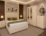 Complete Luxury Bedroom Furniture Set – Double Bed with Three Door Wardrobe, Two Half Mirrors, Two Bottom Drawers & Chest of Five Drawers - Image 5