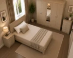 Double Bed Furniture Set - Five Door Wardrobe With One Half Length Mirror And Two Bottom Drawers - Chest of Five Drawers - Two Bedside Tables - Image 3