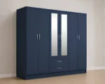 Blue 6 Door Mirrored Wardrobe with Drawers  –  Modern Wooden Bedroom Wardrobe  –  Luxury Home - Image 2