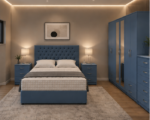 Stylish King Bed Room Set - Six Door Wardrobe - Chest of Five Drawers - Two Bedside Tables - Image 3