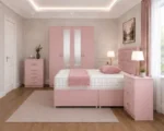 Designer Double Bedroom Collection - Four Door Wardrobe With Dual Mirrors And Bottom Storage Drawers - Five Drawer Chest - Image 3