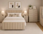 Premium Bedroom Set - Double Bed - 4 Door Mirror Wardrobe - Five Drawer Chest - Bedside Table Pair