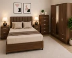 Luxury  Master Bedroom Furniture Set – Double Bed, Five Door Wardrobe with Four Bottom Drawers & Matching Furniture