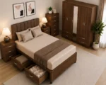 Luxury  Master Bedroom Furniture Set – Double Bed, Five Door Wardrobe with Four Bottom Drawers & Matching Furniture - Image 2