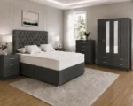 Modern Charcoal Double Bed Furniture Collection – Four Door Wardrobe with Four Bottom Drawers – Chest of Five Drawers with Two Bedside Tables - Image 2