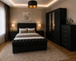 Premium Wooden Double Bed Set with Four Door Wardrobe With Four Drawer - Chest of Five Drawers With Two Bed Side Table - Image 2