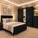 Complete Luxury Bedroom Furniture Set – Double Bed with Five Door Wardrobe, One Full Length Mirror, Four Bottom Drawers & Chest of Five Drawers