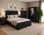 Premium Wooden Bedroom With Four Door Wardrobe With Four Drawer - Chest of Five Drawers With Two Bed Side Table - Image 2