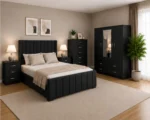 Premium Wooden Bedroom With Four Door Wardrobe With Four Drawer - Chest of Five Drawers With Two Bed Side Table - Image 6