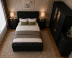 Premium Wooden Double Bed Set with Four Door Wardrobe With Four Drawer - Chest of Five Drawers With Two Bed Side Table