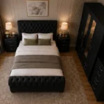 Premium Wooden Double Bed Set with Four Door Wardrobe With Four Drawer - Chest of Five Drawers With Two Bed Side Table