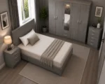Modern Bedroom Furniture Set - Double Bed - 5 Door Wardrobe With Half Length Mirror And Two Bottom Drawers - Five Drawer Chest - Two Bedside Tables - Image 3