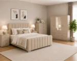 Premium Bedroom Set - Double Bed - 4 Door Mirror Wardrobe - Five Drawer Chest - Bedside Table Pair - Image 2