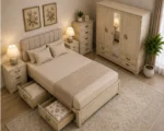 Luxury  Double Bed Furniture Set – Five Door Wardrobe with Four Bottom Drawers – Chest of Five Drawers with Two Bedside Tables - Image 2
