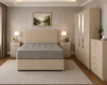 Complete Bedroom Storage Set - Double Bed - Four Door Wardrobe With Dual Mirrors And Four Drawers - Chest of Five Drawers