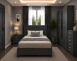 Luxury Bedroom Collection - Five Door Wardrobe With One Half Mirror And Two Storage Drawers - Double Bed - Two Bedside Tables