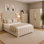 Complete Wooden Double Bed Set with Four Door Wardrobe With Four Drawer - Chest of Five Drawers With Two Bed Side Table