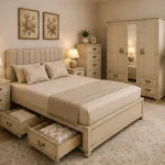 Elegant Complete Bedroom Set – Five Door Wardrobe with Four Bottom Drawers – Chest of Five Drawers & Two Bedside Tables