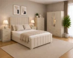 Complete Wooden Double Bed Set with Four Door Wardrobe With Four Drawer - Chest of Five Drawers With Two Bed Side Table - Image 4