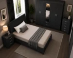Luxury Bedroom Collection - Five Door Wardrobe With One Half Mirror And Two Storage Drawers - Double Bed - Two Bedside Tables - Image 4