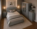 Luxury Grey Bedroom Collection – Double Bed, Four Door Wardrobe with Four Bottom Drawers, Chest of Five Drawers & Two Bedside TablesFurniture Set with Chest of Drawers & Bedside Tables - Image 4