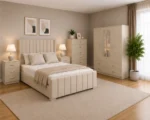 Complete Wooden Double Bed Set with Four Door Wardrobe With Four Drawer - Chest of Five Drawers With Two Bed Side Table - Image 5