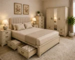 Luxury  Double Bed Furniture Set – Five Door Wardrobe with Four Bottom Drawers – Chest of Five Drawers with Two Bedside Tables - Image 4