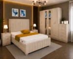 Contemporary Double Bed Set - Six Door Wardrobe With Four Drawer - Chest of Five Drawers With Two Bed Side Table - Image 2
