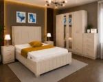 Contemporary Double Bed Set - Six Door Wardrobe With Four Drawer - Chest of Five Drawers With Two Bed Side Table - Image 3