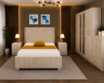 Contemporary Double Bed Set - Six Door Wardrobe With Four Drawer - Chest of Five Drawers With Two Bed Side Table