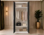Modern Black 2 Door Wardrobe -  Contemporary Bedroom Storage Cabinet - Image 2