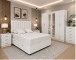 Modern Home Bedroom Set – King Size Ottoman Bed – Large Mirrored Wardrobe – Chest of Drawers – Bedside Pair - Image 2