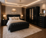 Elegant black Bedroom Furniture Set – Large 6 Door Wardrobe, Chest & Bedside Cabinets - Image 4