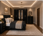 Elegant black Bedroom Furniture Set – Large 6 Door Wardrobe, Chest & Bedside Cabinets - Image 2