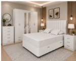 Modern Home Bedroom Set – King Size Ottoman Bed – Large Mirrored Wardrobe – Chest of Drawers – Bedside Pair