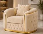 Madrid Beige Armchair – Luxury Chesterfield Accent Chair with Gold Accents | UK - Image 6
