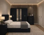 Luxury Bedroom Suite - King Size Bed - 6 Door Full Mirror Wardrobe - Five Drawer Chest - Two Bedside Units - Image 3