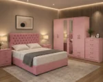 Contemporary Bedroom Set - King Size Bed Frame - Six Door Wardrobe - Five Drawer Chest - Two Bedside Tables - Image 2
