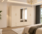 Luxury 6 Door White Mirrored Wardrobe with 6 Drawers  –  Modern Bedroom Storage Cabinet - Image 5