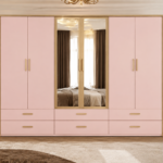 Luxury 6 Door Pink Mirrored Wardrobe with 6 Drawers  – Modern Bedroom Storage Cabinet