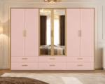 Luxury 6 Door Pink Mirrored Wardrobe with 6 Drawers  – Modern Bedroom Storage Cabinet - Image 3
