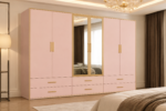Luxury 6 Door Pink Mirrored Wardrobe with 6 Drawers  – Modern Bedroom Storage Cabinet - Image 2