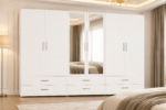 Luxury 6 Door White Mirrored Wardrobe with 6 Drawers  –  Modern Bedroom Storage Cabinet - Image 4