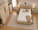 Premium Bedroom Suite with Large Wardrobe and Matching Storage Furniture in beige colors - Image 4