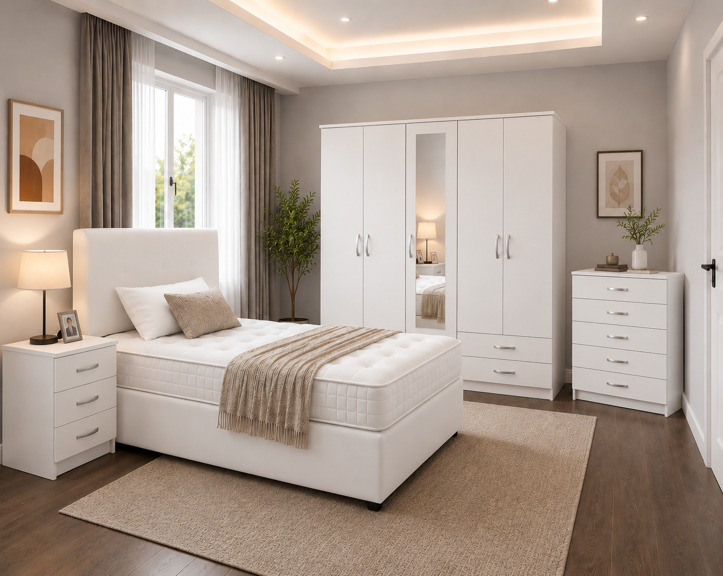 ChatGPT Image Jun 13, 2026, 09_22_26 PM Premium Bedroom Furniture Set – Double Bed, Five Door Wardrobe with Four Bottom Drawers, Chest of Five Drawers & Two Bedside Tables - Image 1